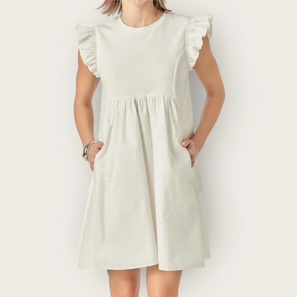 English Factory Mixed Media Ruffle Sleeve Mini Dress White Size Medium - Picture 3 of 12